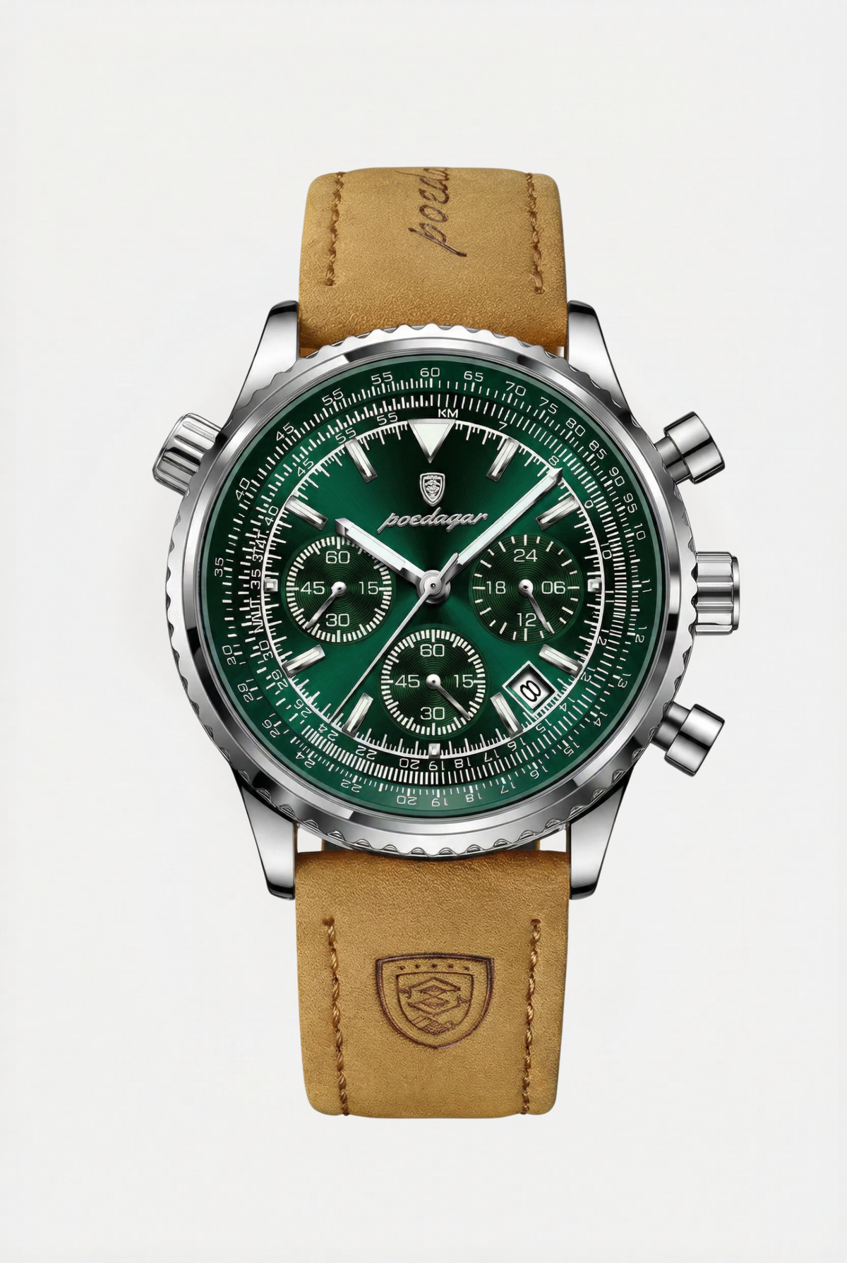 Reloj Hombre Cronógrafo Lujo Sumergible Malla de Cuero Génova