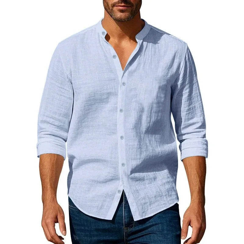 Camisa de Lino Hombre Cuello Henley Manga Larga Sorrento - foto 3