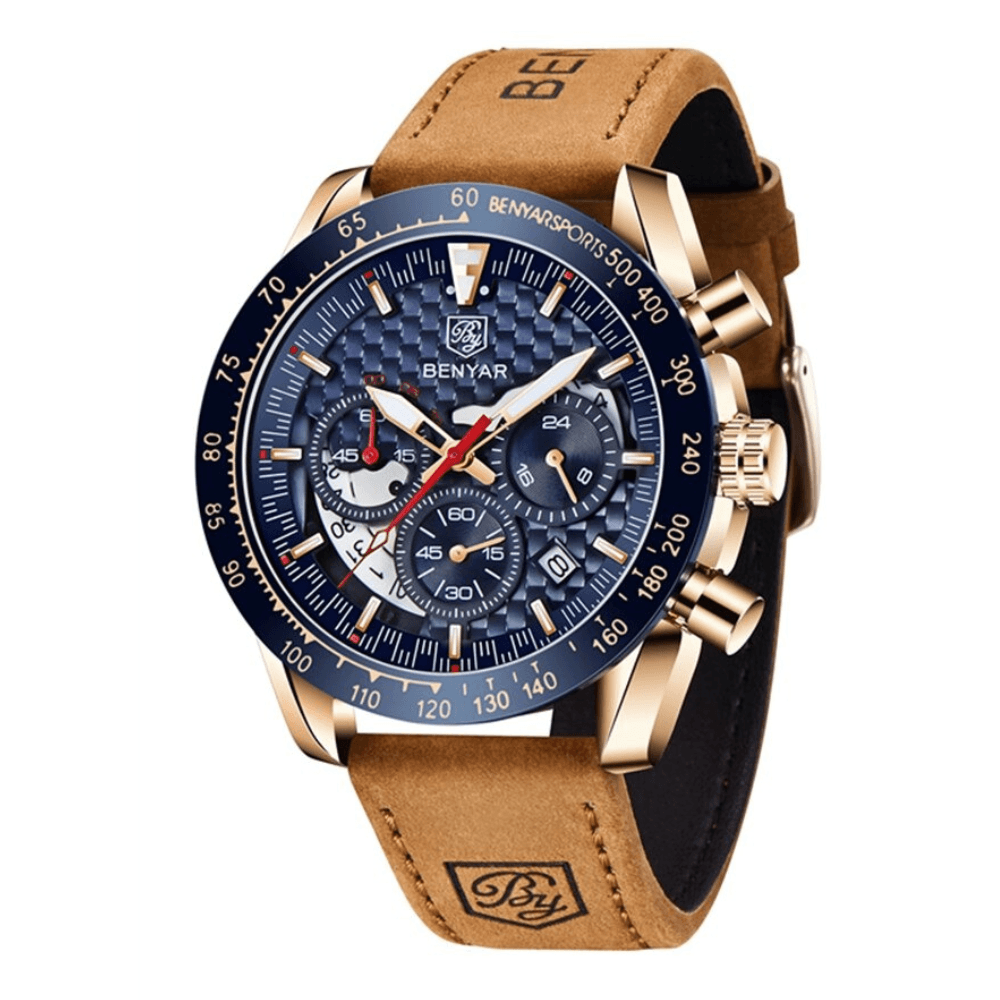 Reloj Hombre Helios Dorado / Azul / Cuero