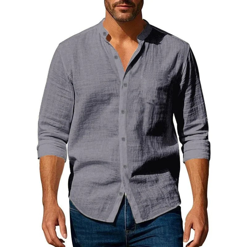 Camisa de Lino Hombre Cuello Henley Manga Larga Sorrento - foto 6