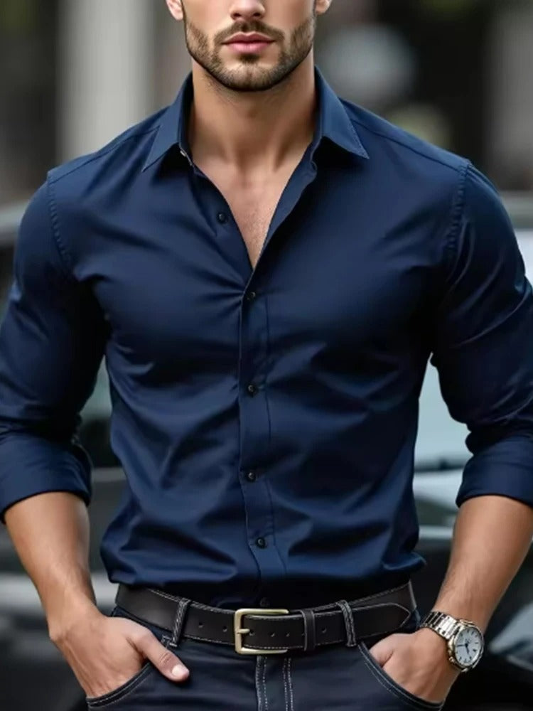Camisa de Vestir Hombre Slim Fit Anti-Arrugas Manga Larga Salerno - foto 6