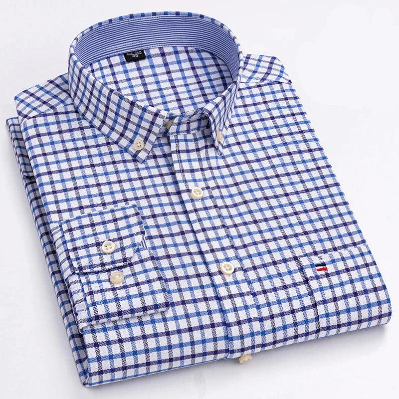Camisa Hombre Mini Cuadros Color Manga Larga 100% Algodón Córdoba - foto 3