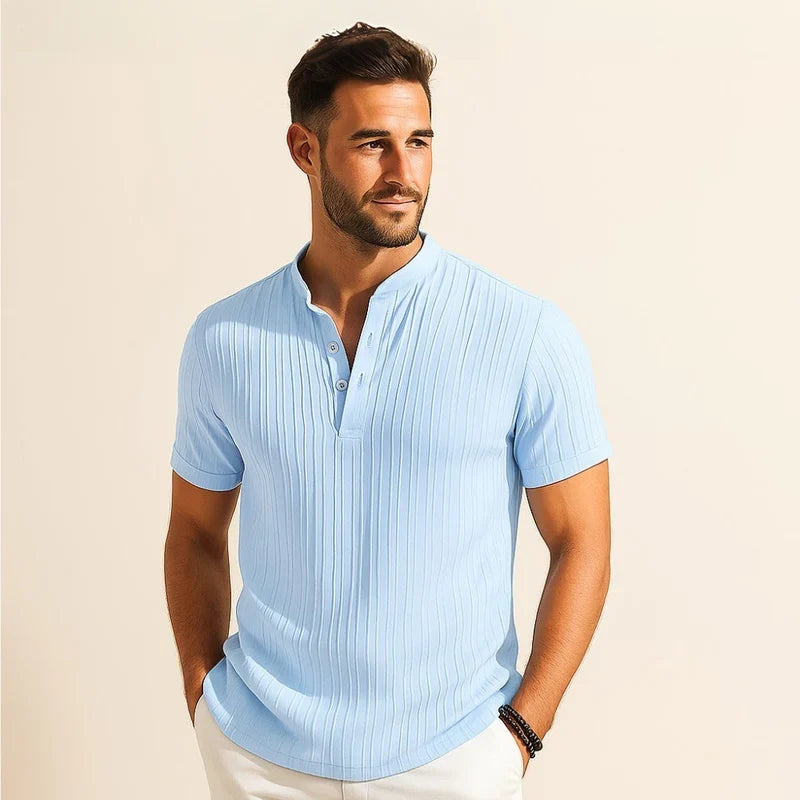 Camisa Hombre Cuello Mao Plisada Old Money Richelieu - foto 6