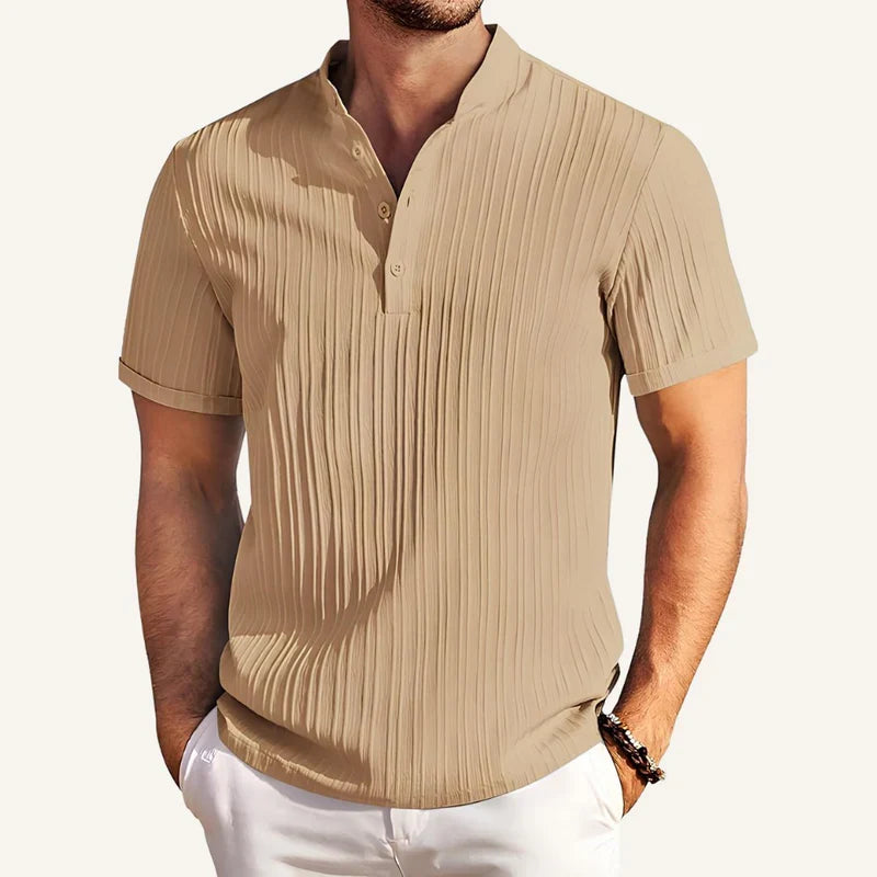 Camisa Hombre Cuello Mao Plisada Old Money Richelieu - foto 4