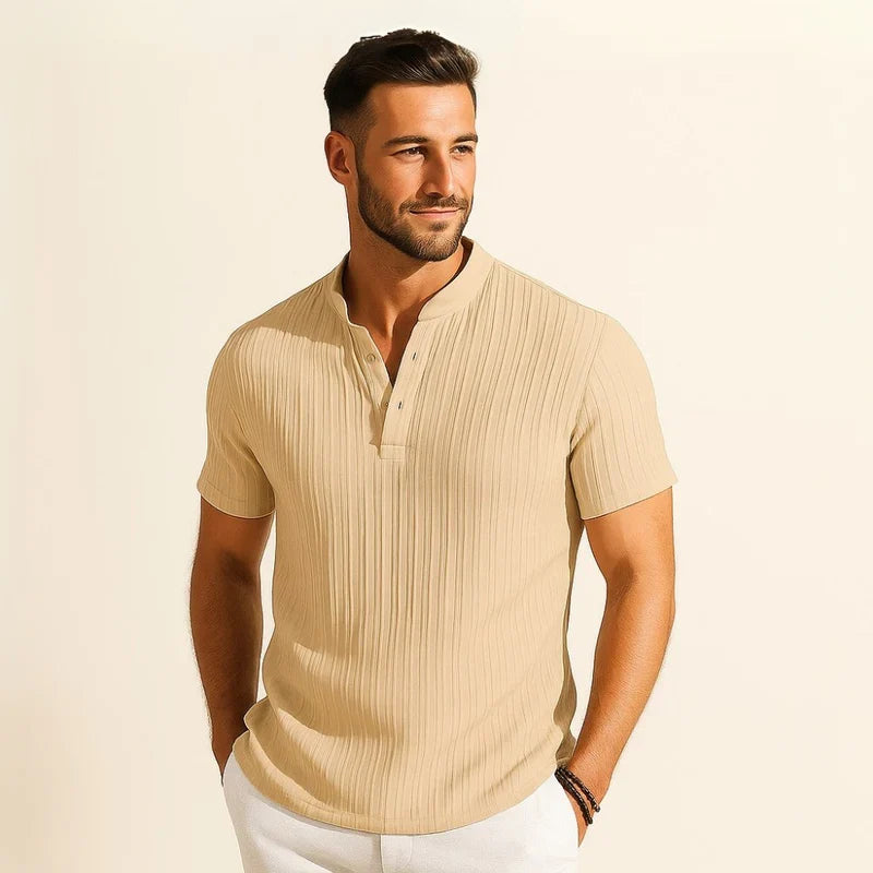 Camisa Hombre Cuello Mao Plisada Old Money Richelieu - foto 5