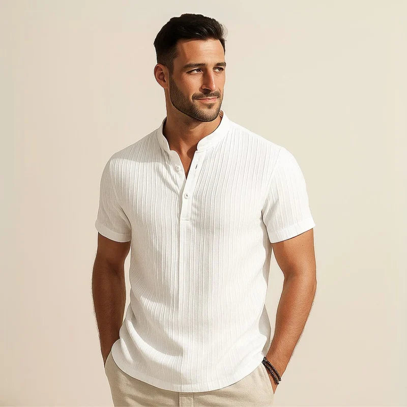 Camisa Hombre Cuello Mao Plisada Old Money Richelieu - foto 7