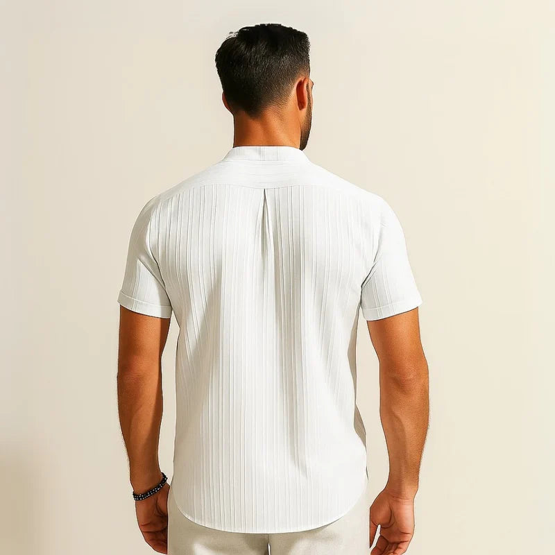 Camisa Hombre Cuello Mao Plisada Old Money Richelieu - foto 8