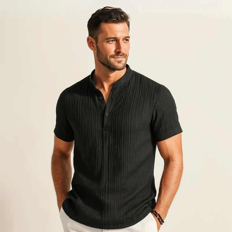 Camisa Hombre Cuello Mao Plisada Old Money Richelieu - foto 9