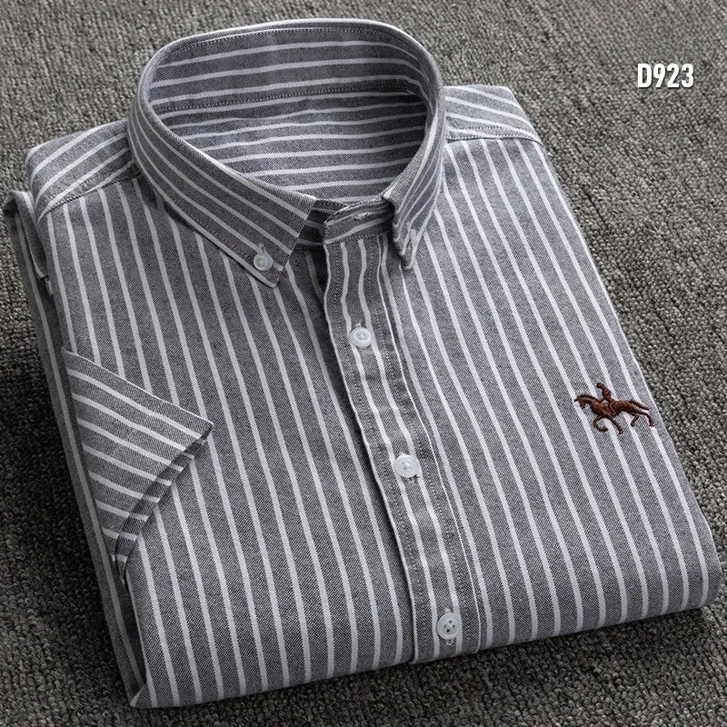 Camisa Hombre a Rayas Manga Corta Algodón de Vestir Casual - foto 4