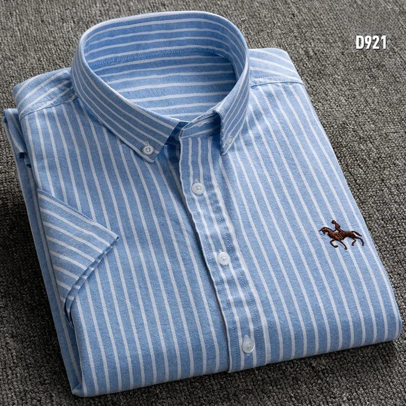 Camisa Hombre a Rayas Manga Corta Algodón de Vestir Casual - foto 3