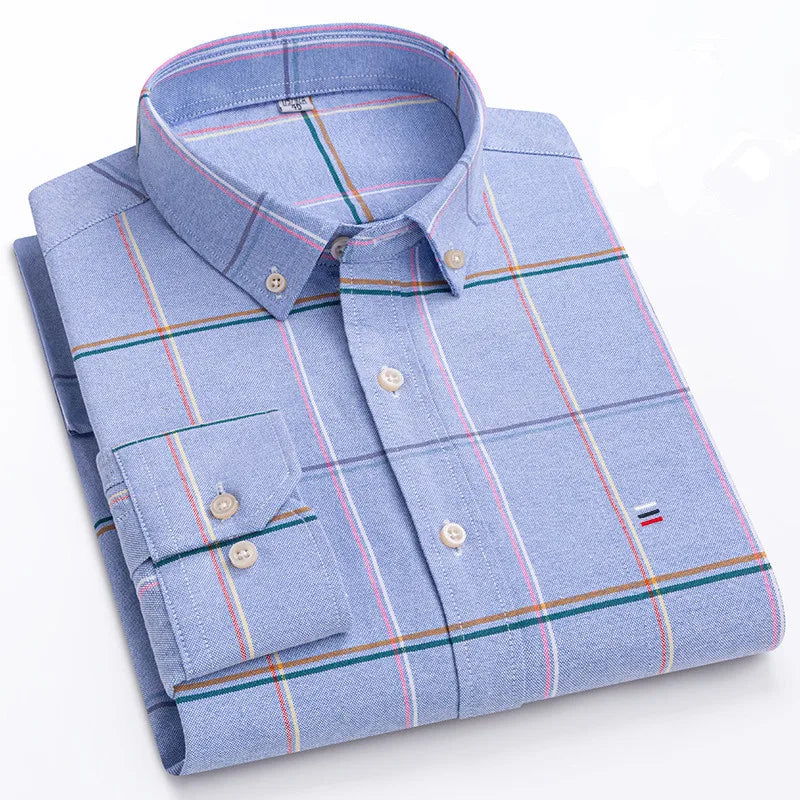 Camisa Hombre a Cuadros Azul Manga Larga 100% Algodón Casual - foto 2