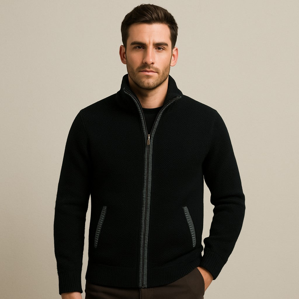 Cardigan Hombre de Lana Cuello Alto con Cierre Slim Fit Trieste - foto 3