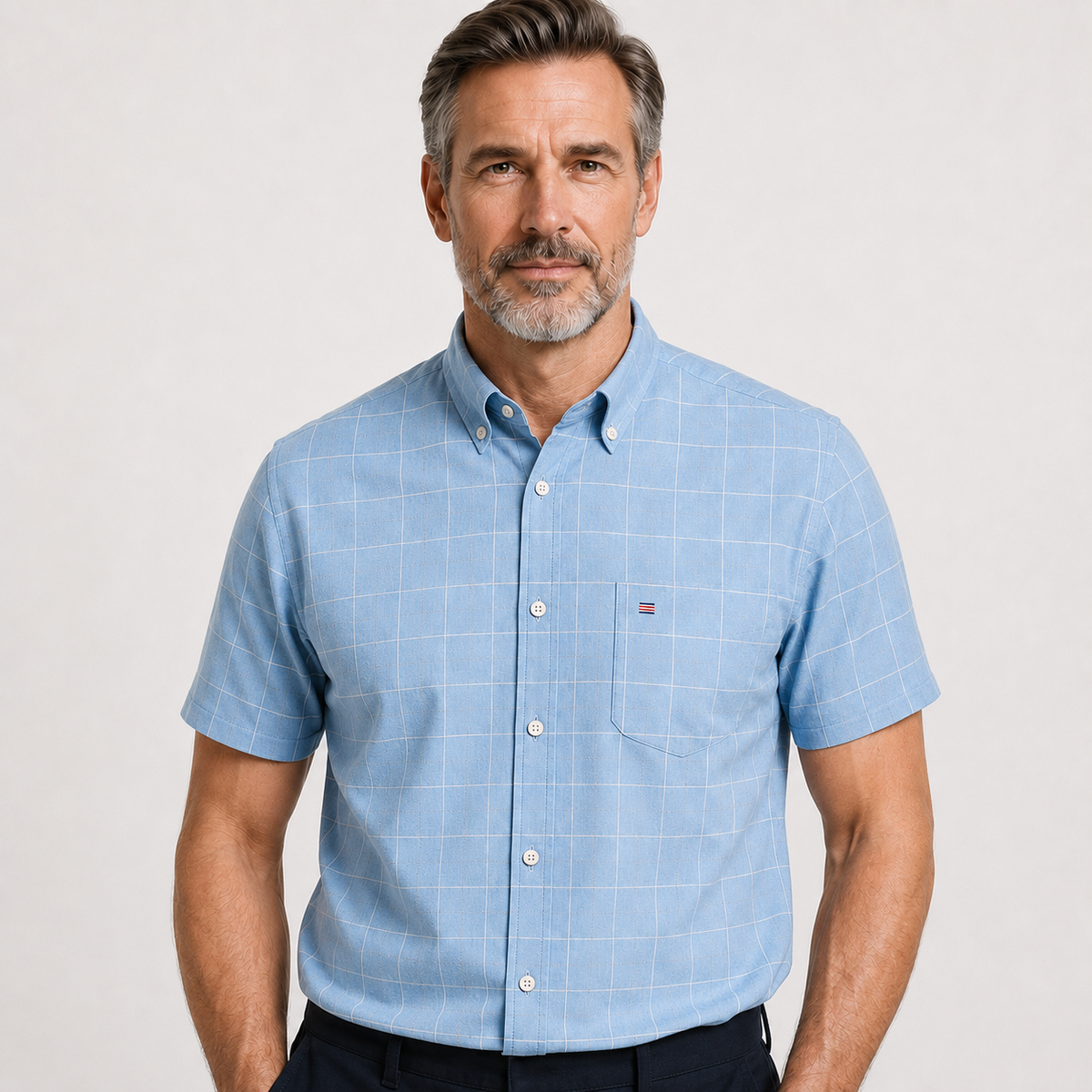 Camisa Hombre a Cuadros Manga Corta 100% Algodón con Bolsillo