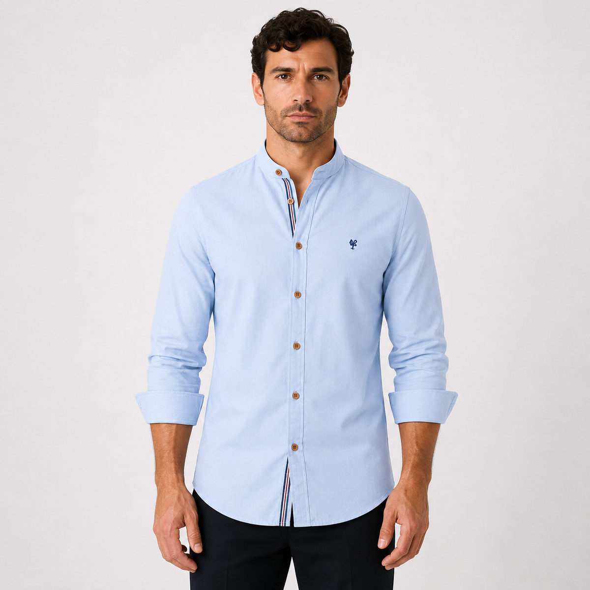Camisa Hombre 100% Algodón Cuello Alto Manga Larga Casual Padua