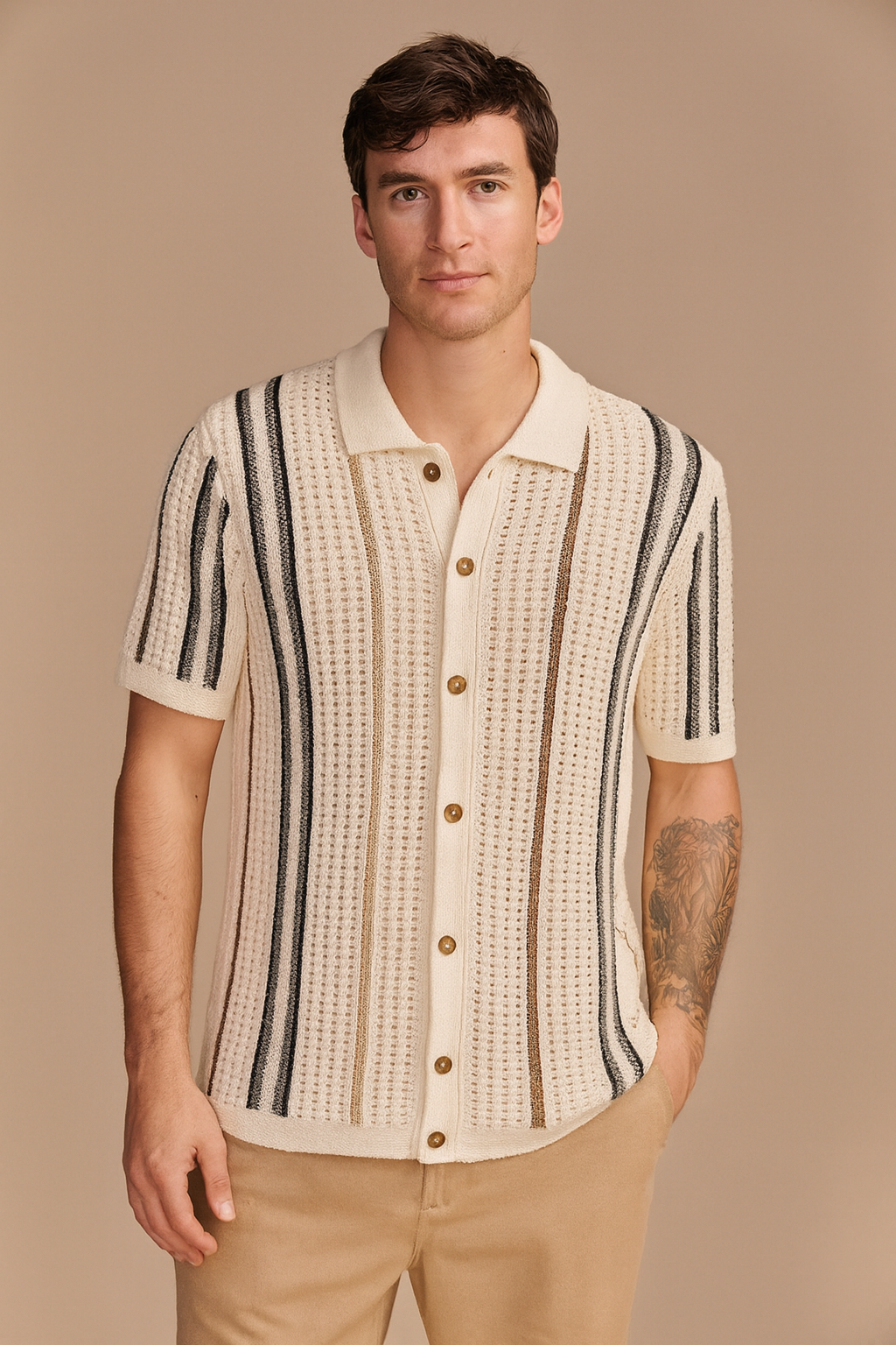 Camisa de Crochet Hombre Manga Corta Casual Posadas