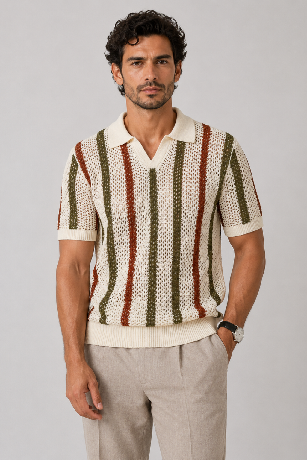 Camisa de Crochet Hombre Manga Corta Casual Corrientes