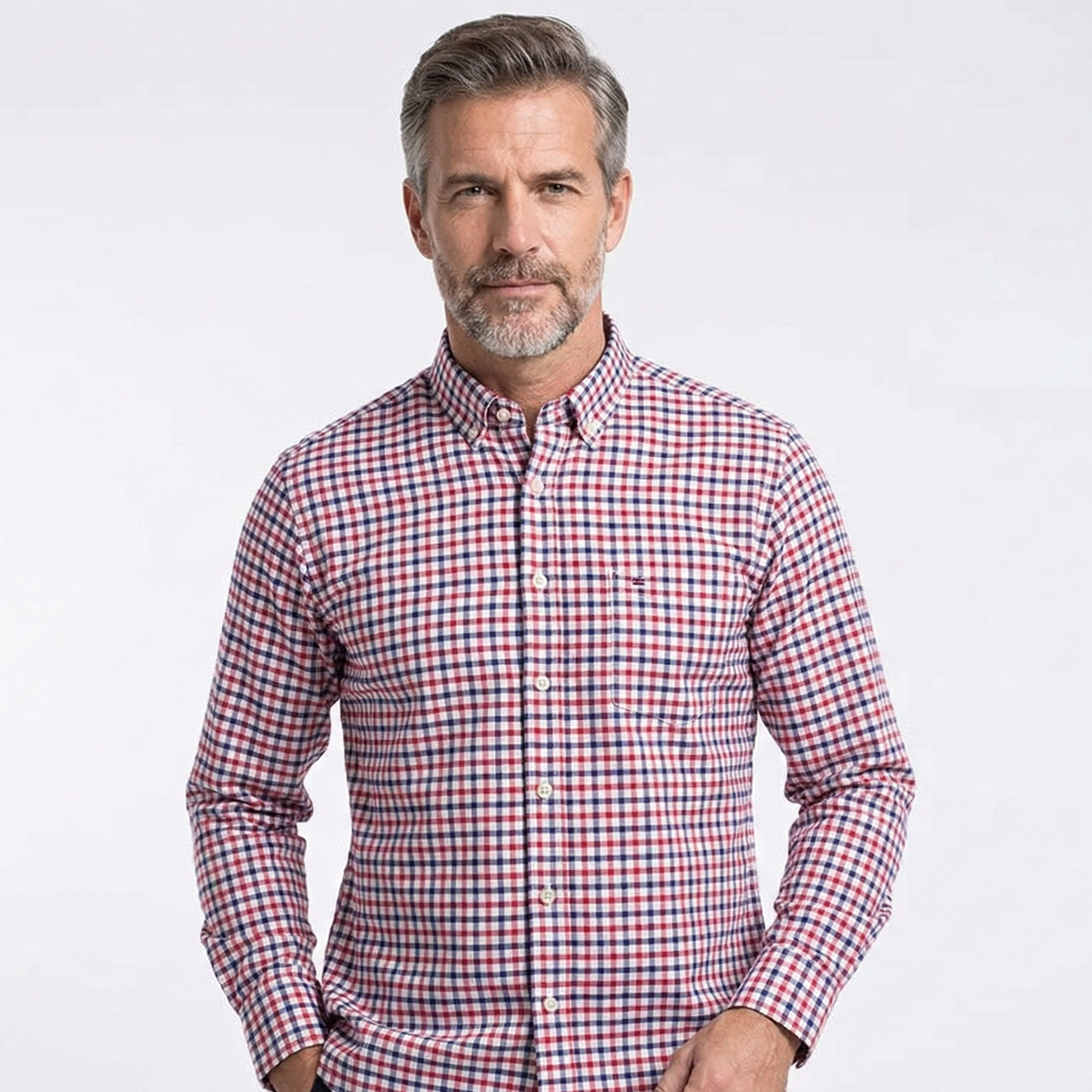 Camisa Hombre Mini Cuadros Color Manga Larga 100% Algodón Córdoba