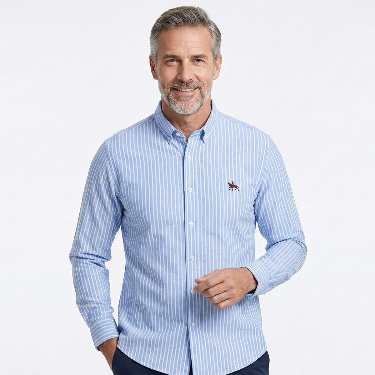 Camisa Hombre a Rayas Rimini 100% Algodón Manga Larga Bordada