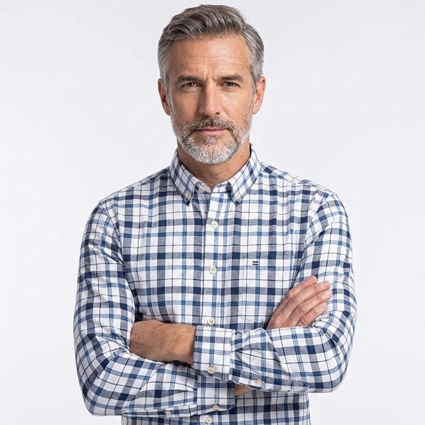Camisa Hombre a Cuadros Manga Larga 100% Algodón Color Udine