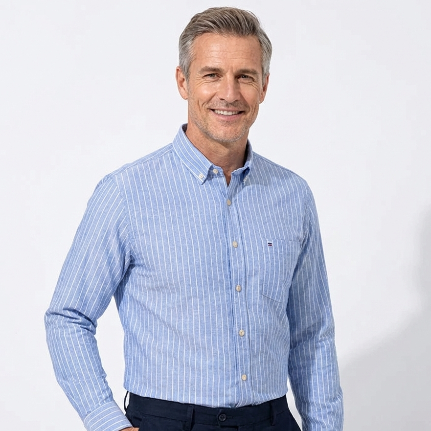 Camisa Hombre a Rayas Manga Larga Algodón Premium Cómoda