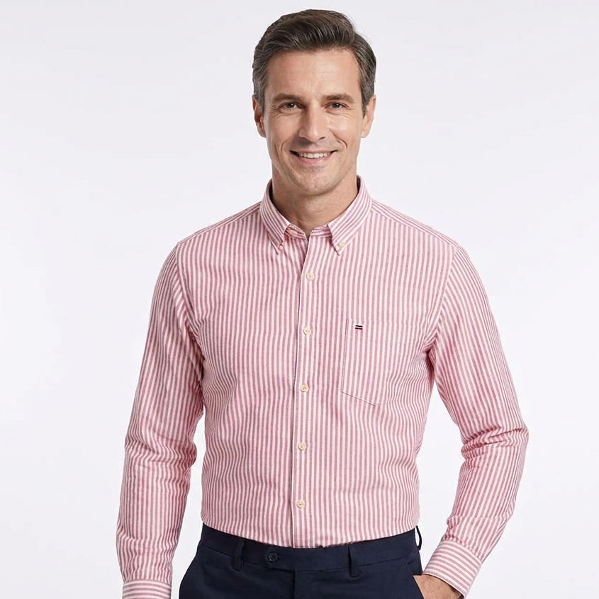 Camisa Hombre a Rayas Manga Larga Algodón Premium Elegante