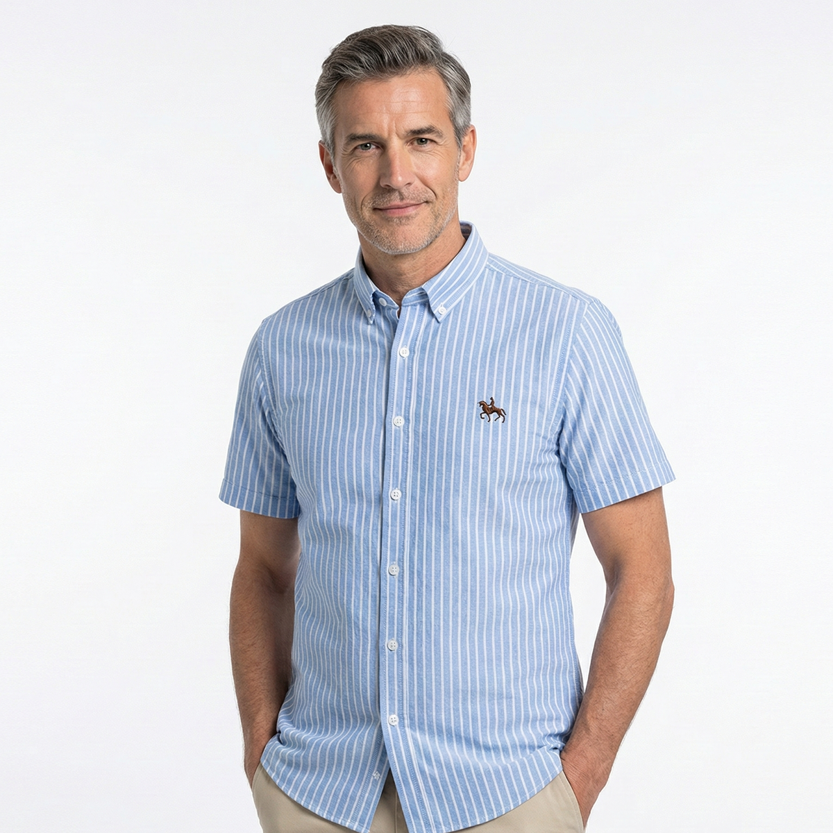 Camisa Hombre a Rayas Manga Corta Algodón de Vestir Casual