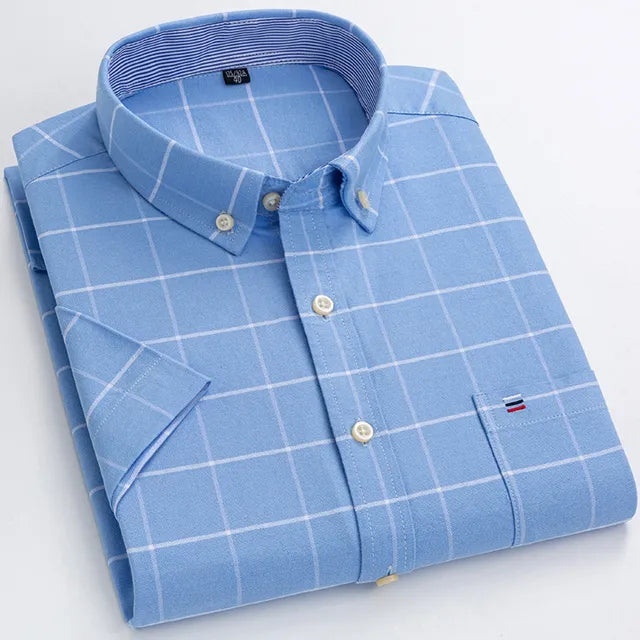 Camisa Hombre a Cuadros Manga Corta 100% Algodón con Bolsillo - foto 2