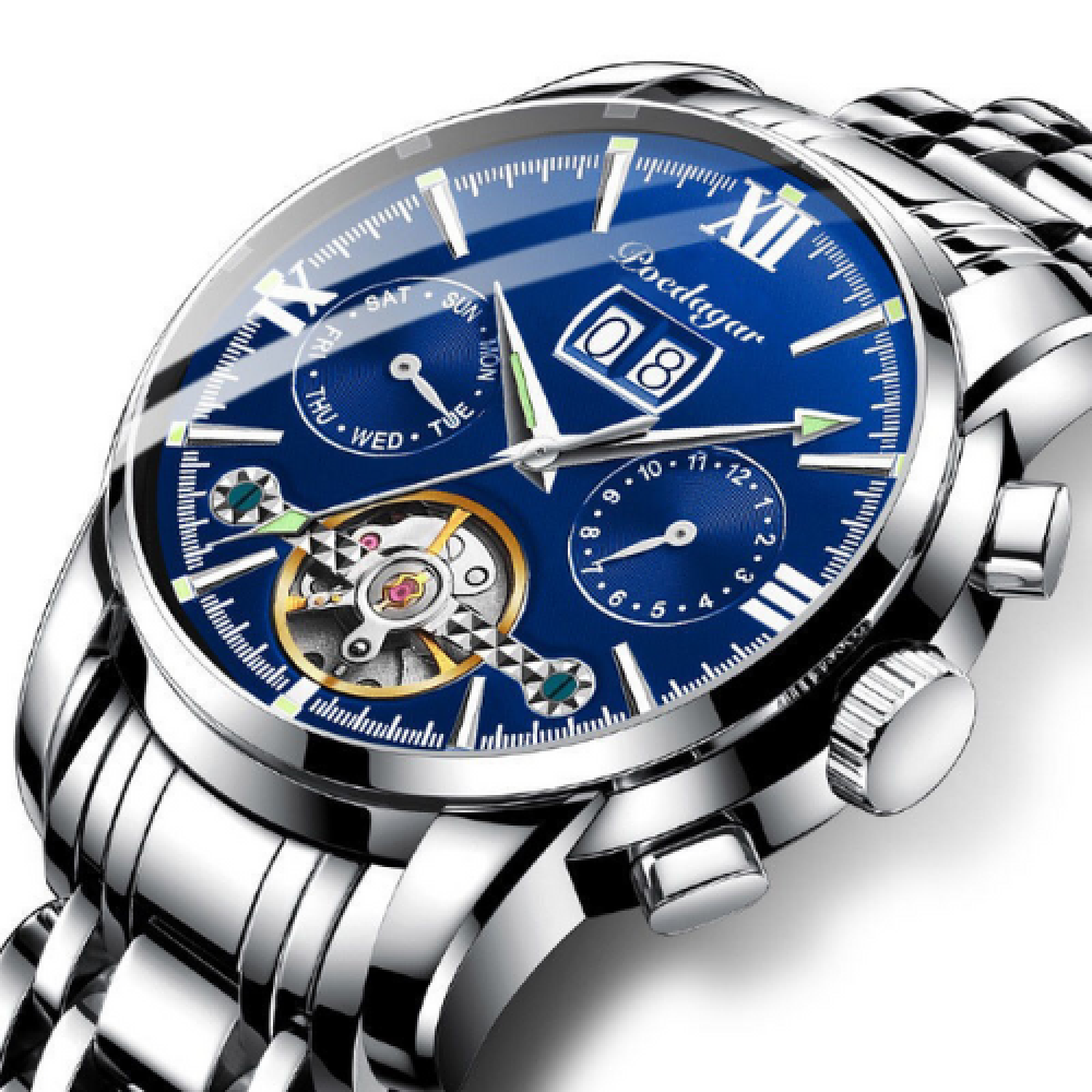 Reloj Hombre Legítimo Cuero / Fondo Azul