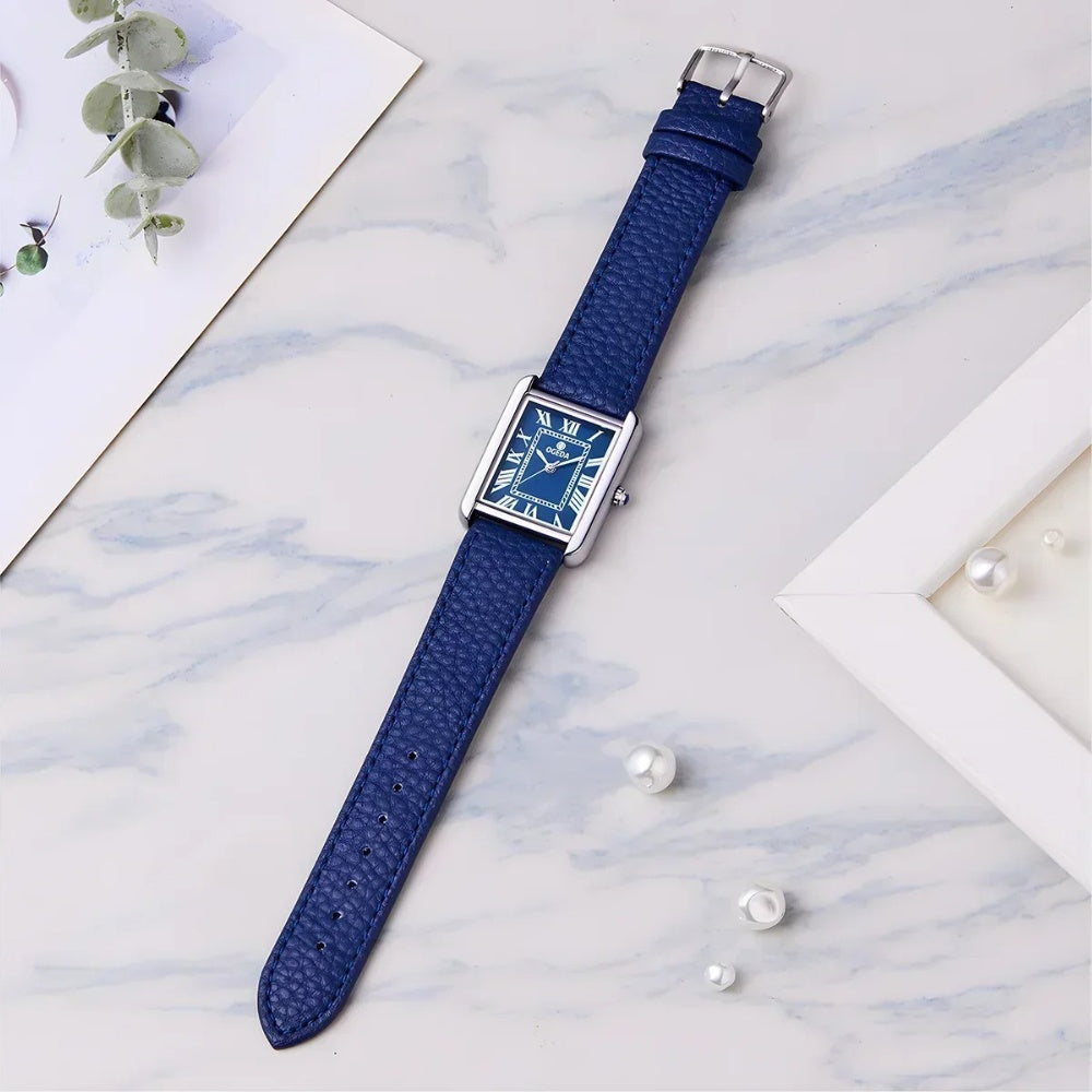 Reloj Hombre de Cuero Rectangular Azul Cuarzo Elegante - foto 6