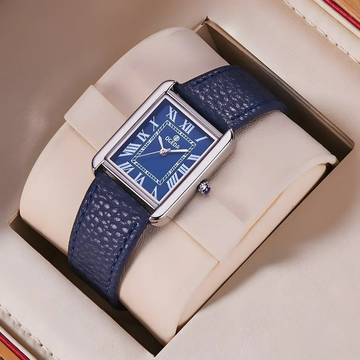Reloj Hombre de Cuero Rectangular Azul Cuarzo Elegante - foto 5