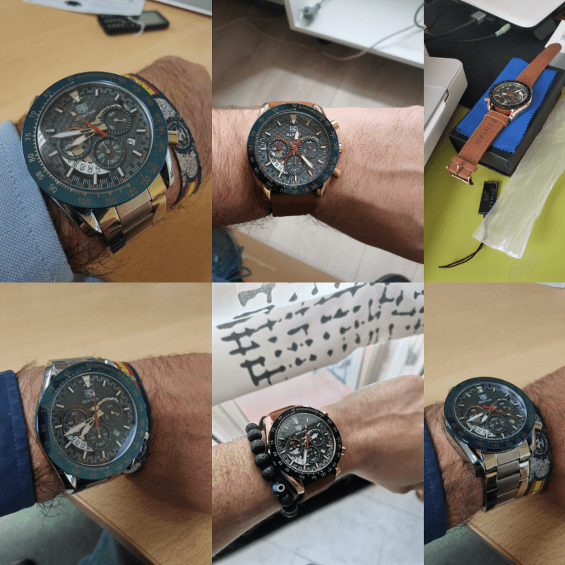 Reloj Hombre Helios Plata / Negro / Cuero