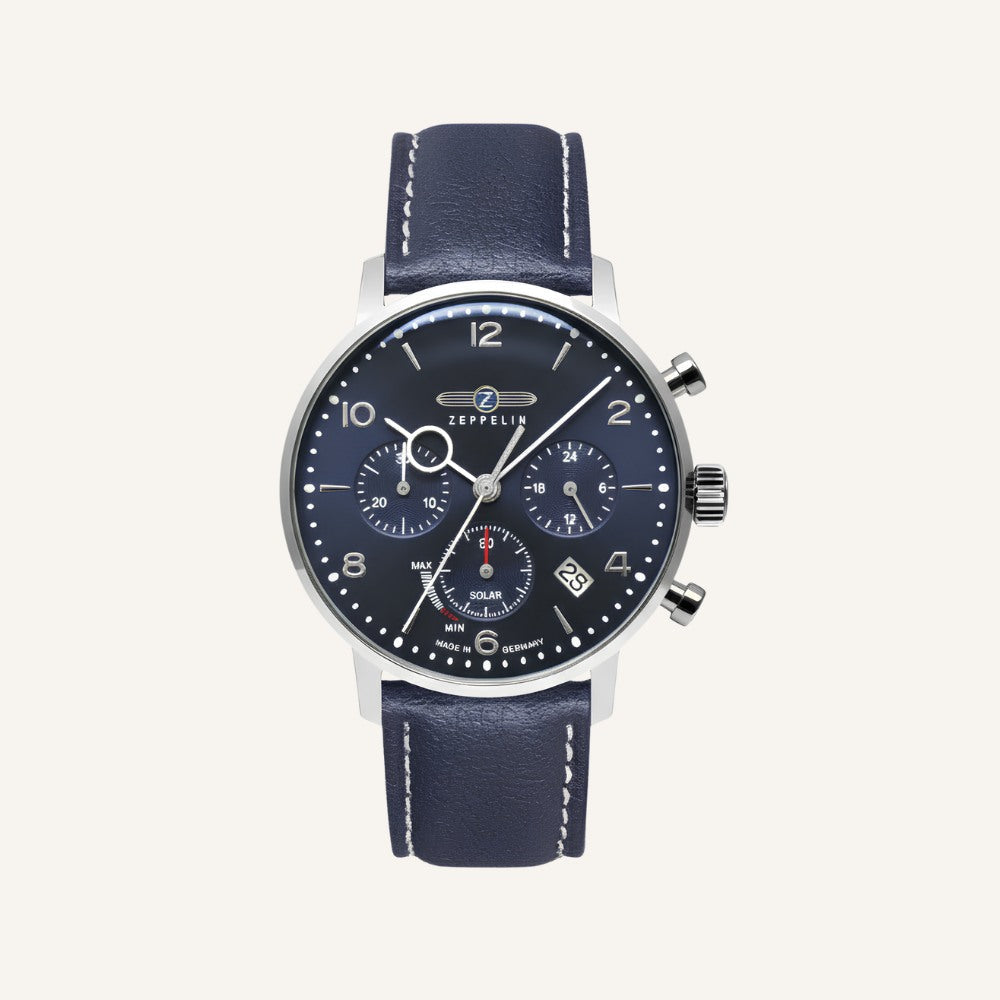 Reloj Hombre Zeppelin Azul 100 Años Cronógrafo Cuarzo Acero Inox