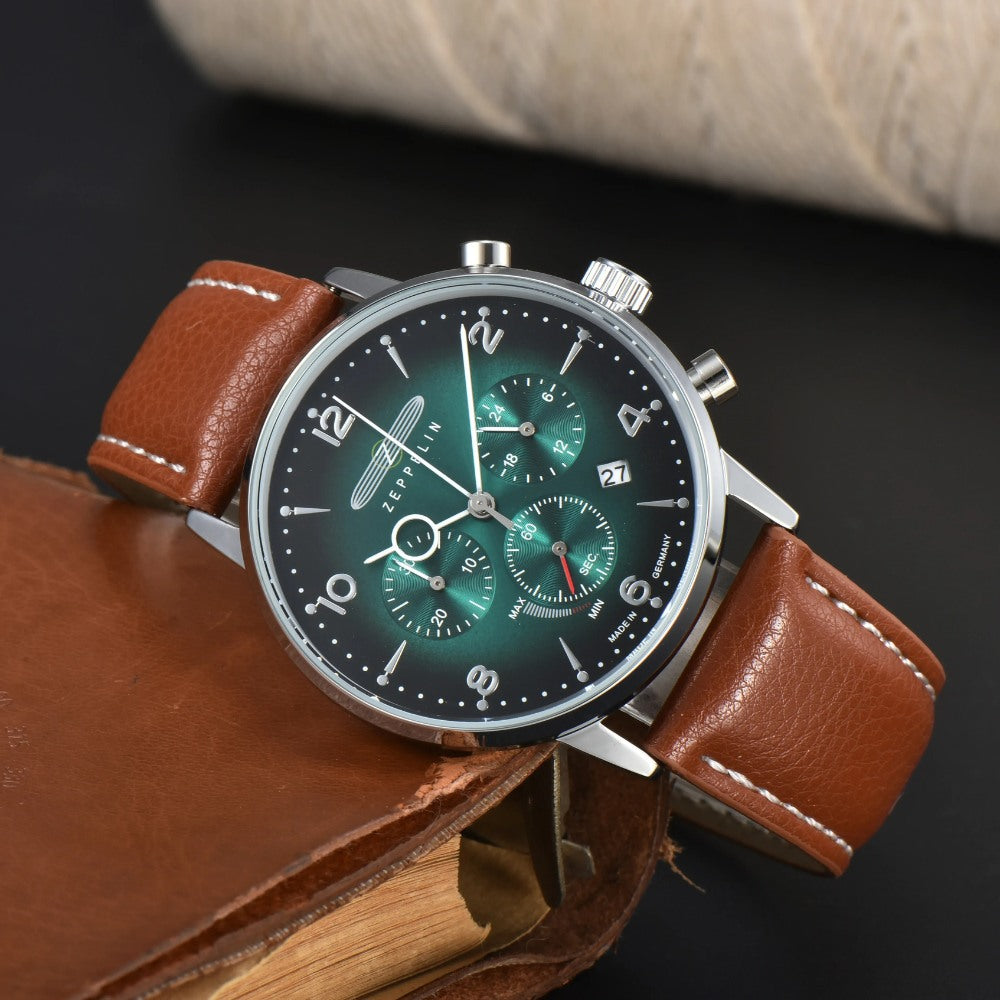 Reloj Hombre Zeppelin Verde Cronógrafo 41mm Cuero y Acero - foto 3
