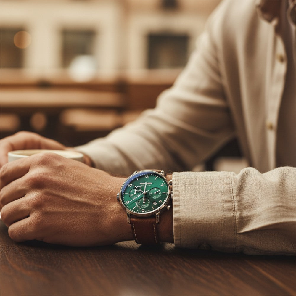 Reloj Hombre Zeppelin Verde Cronógrafo 41mm Cuero y Acero - foto 2