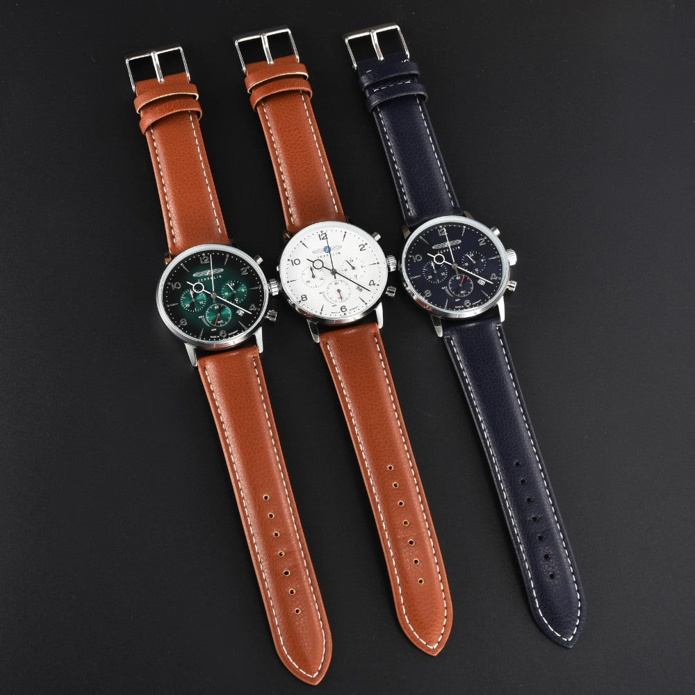 Reloj Hombre Zeppelin Verde Cronógrafo 41mm Cuero y Acero - foto 5
