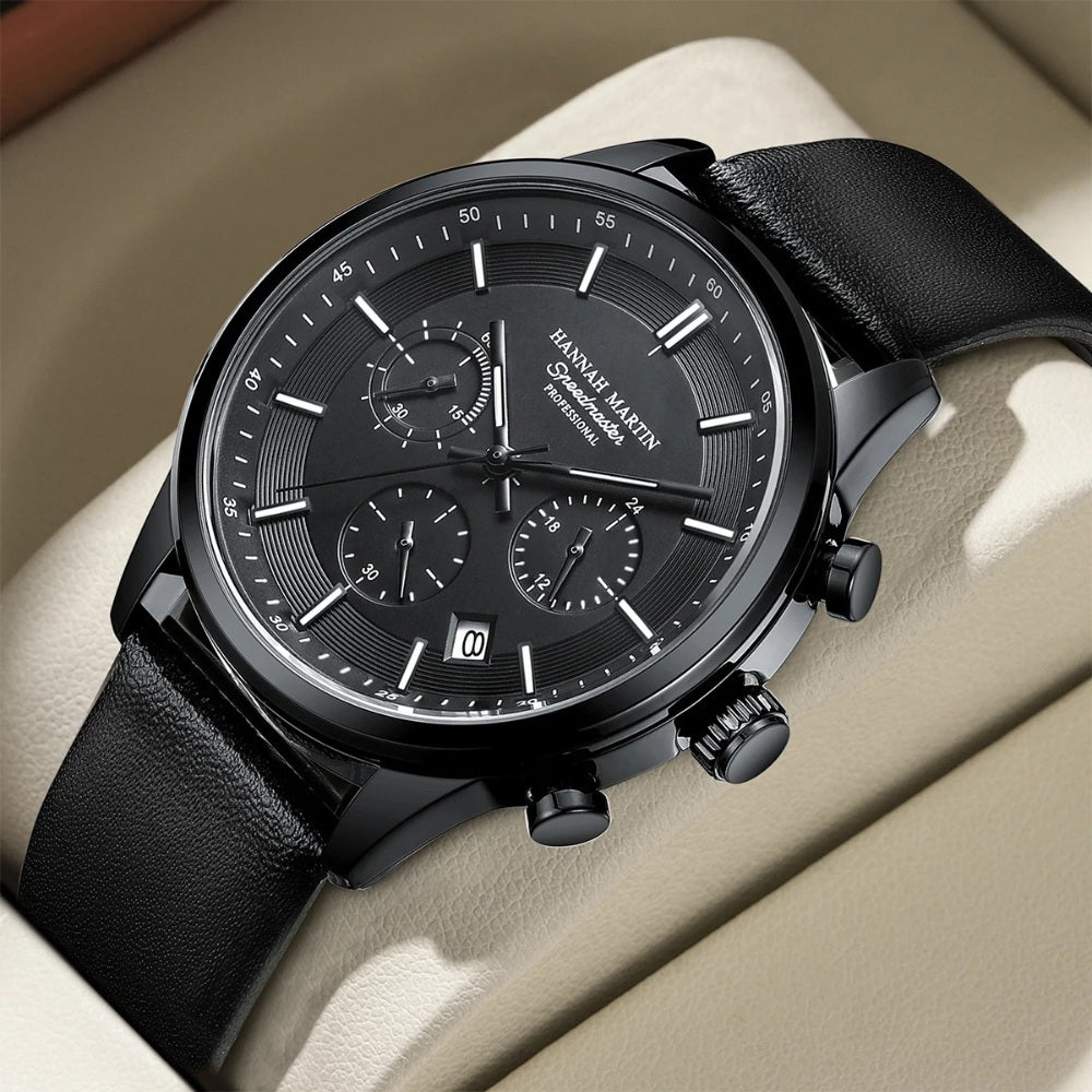 Reloj de Cuero Hombre Negro Luxemiro Acero Inox 30m Premium - foto 2