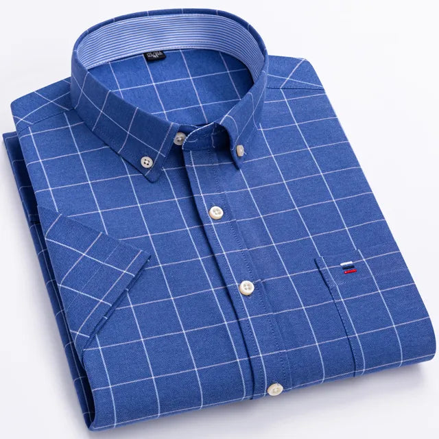 Camisa Hombre a Cuadros Manga Corta 100% Algodón con Bolsillo - foto 3