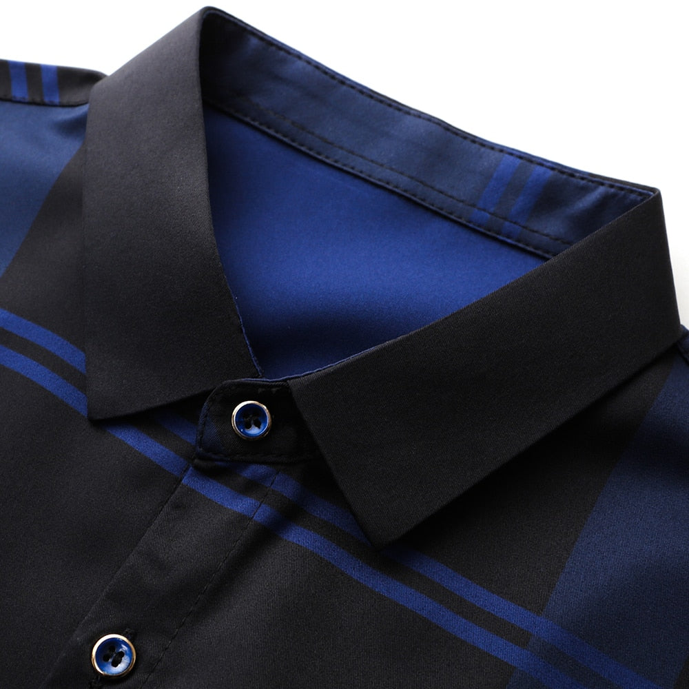 Camisa Hombre a Cuadros de Seda Casual Areco Manga Larga con Botones - foto 5