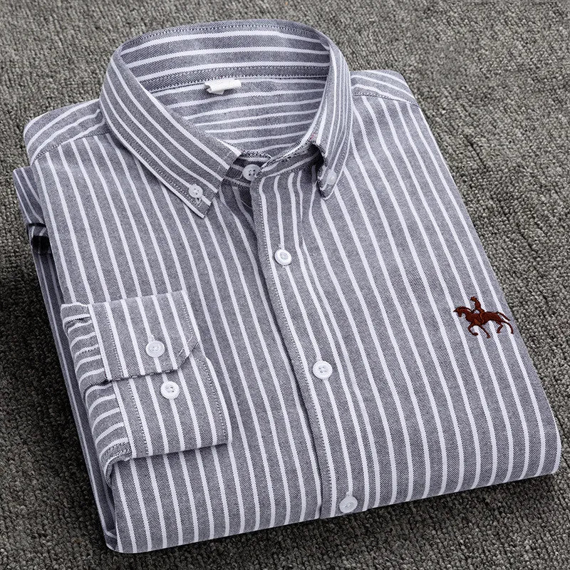 Camisa Hombre a Rayas Rimini 100% Algodón Manga Larga Bordada - foto 2