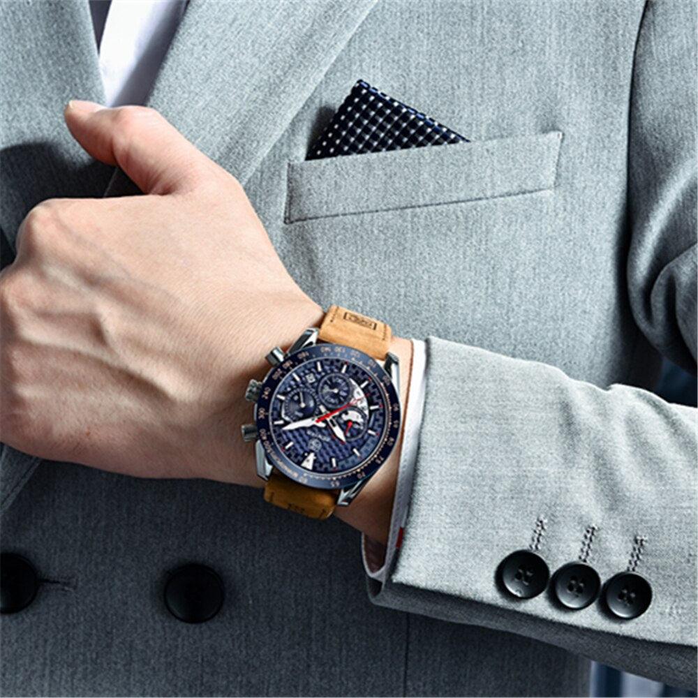 Reloj Hombre Helios Dorado / Negro / Cuero