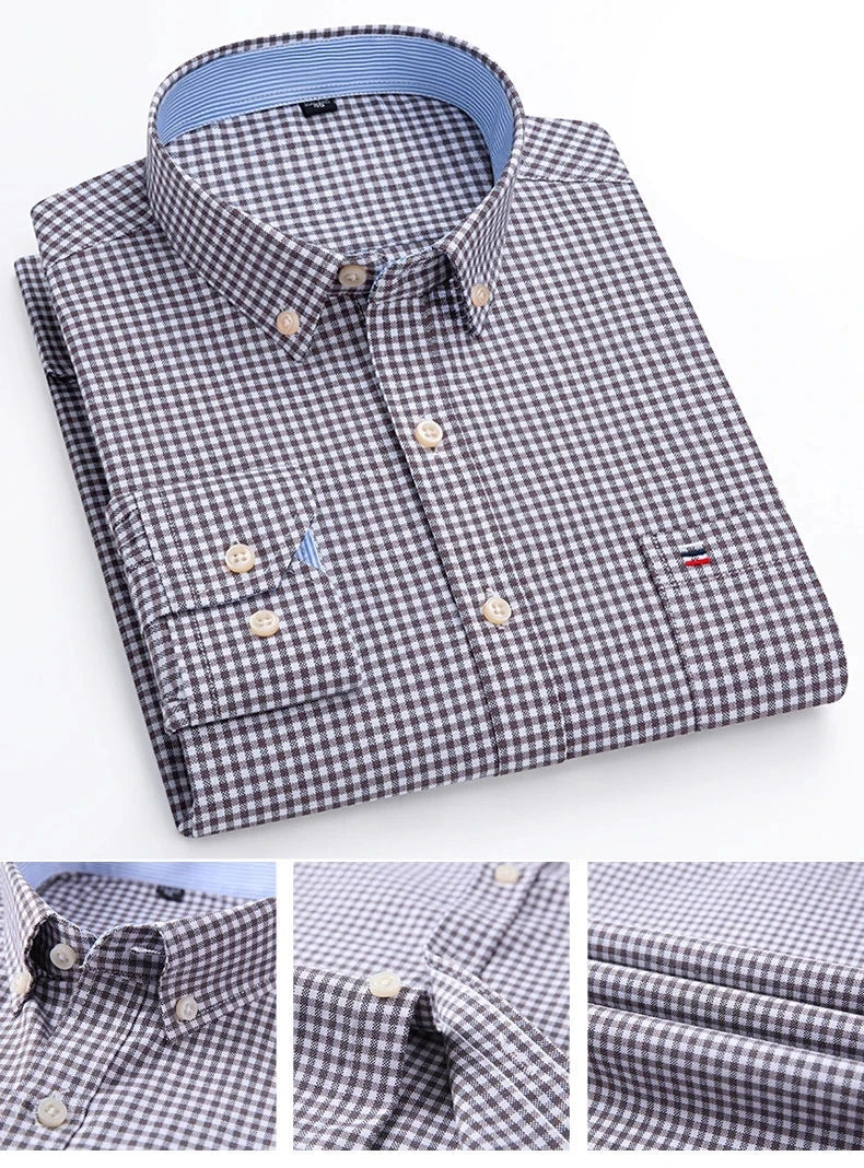 Camisa Hombre Mini Cuadros Manga Larga 100% Algodón Mendoza - foto 5