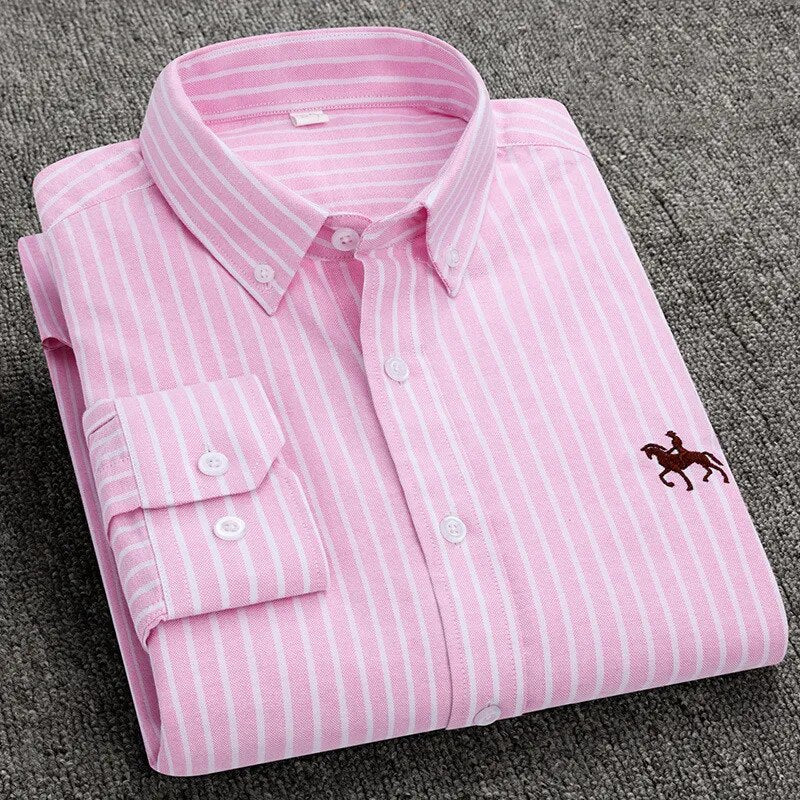 Camisa Hombre a Rayas Rimini 100% Algodón Manga Larga Bordada - foto 3