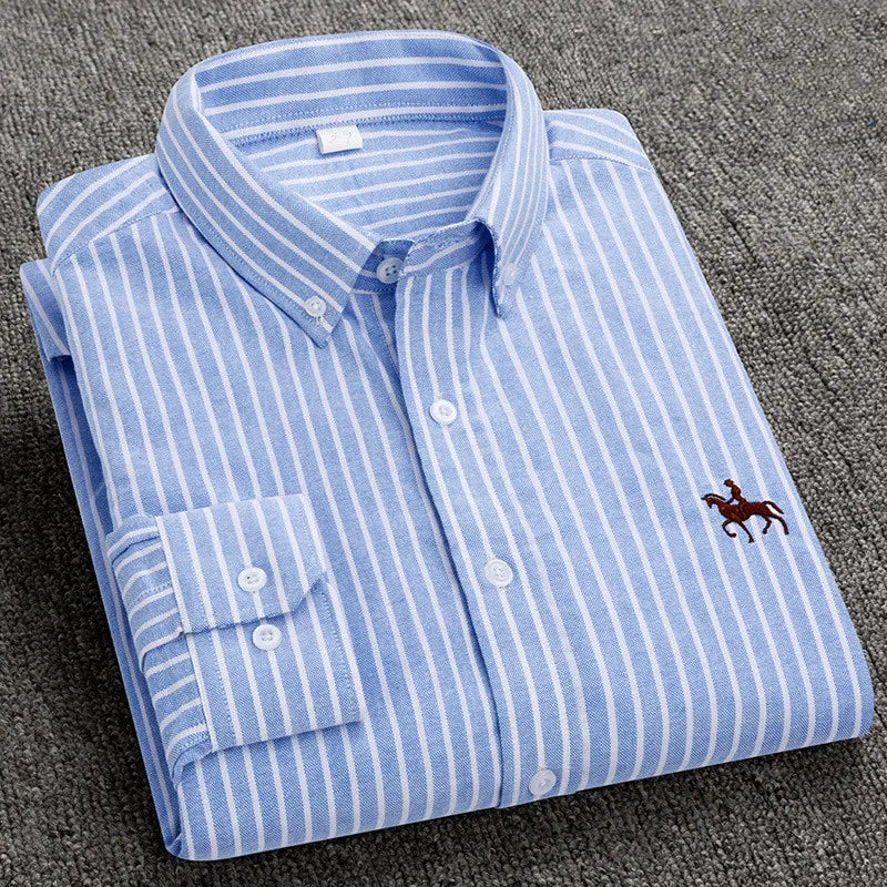 Camisa Hombre a Rayas Rimini 100% Algodón Manga Larga Bordada - foto 4