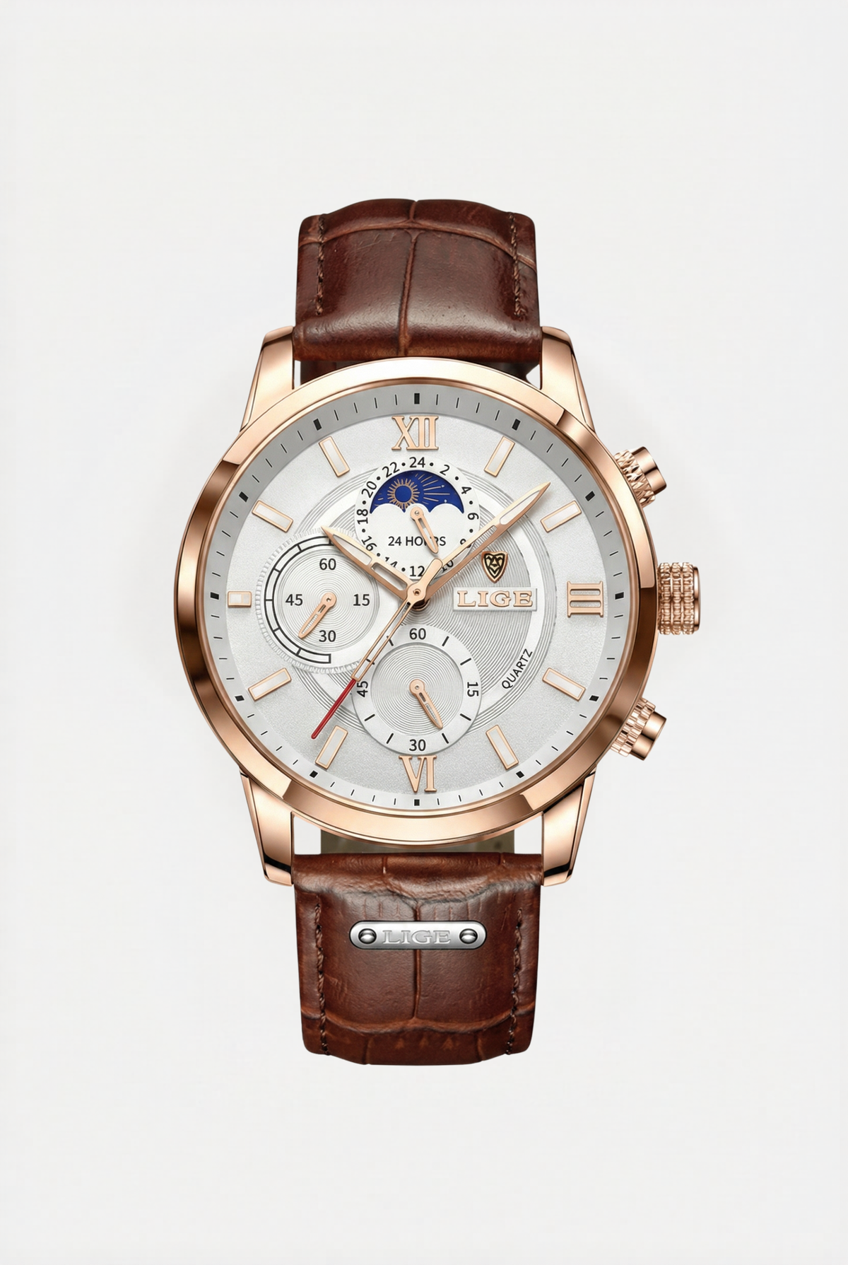 Reloj Hombre Clásico Cronógrafo Malla de Cuero Lugano