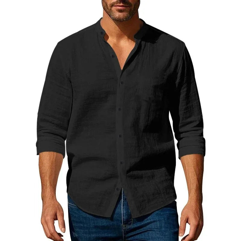 Camisa de Lino Hombre Cuello Henley Manga Larga Sorrento - foto 4