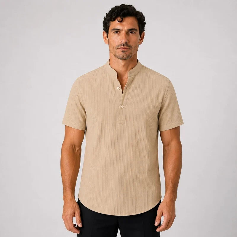 Camisa Hombre Cuello Mao Plisada Old Money Richelieu