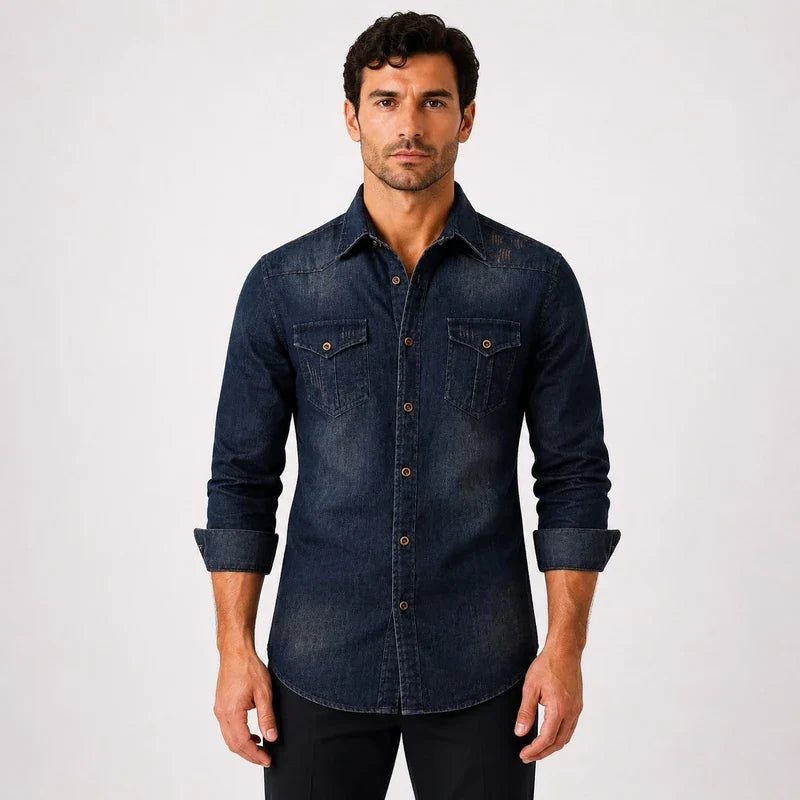 Camisa de Denim Hombre Slim Fit Manga Larga Brescia