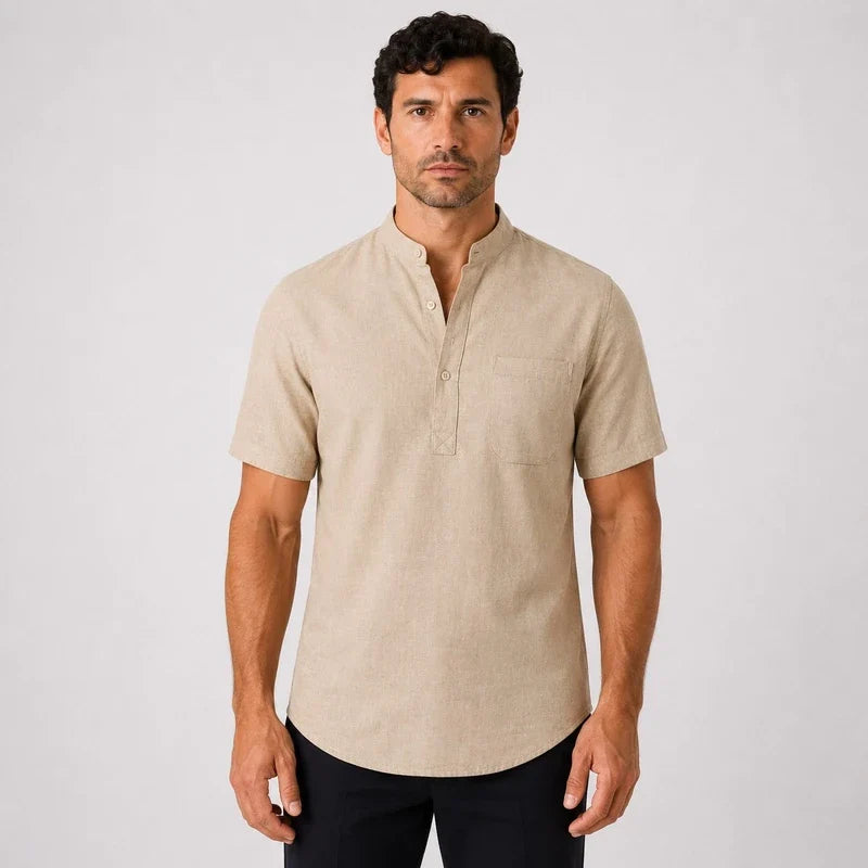 Camisa de Lino Hombre Cuello Henley con Bolsillo Manga Corta Taormina - foto 3