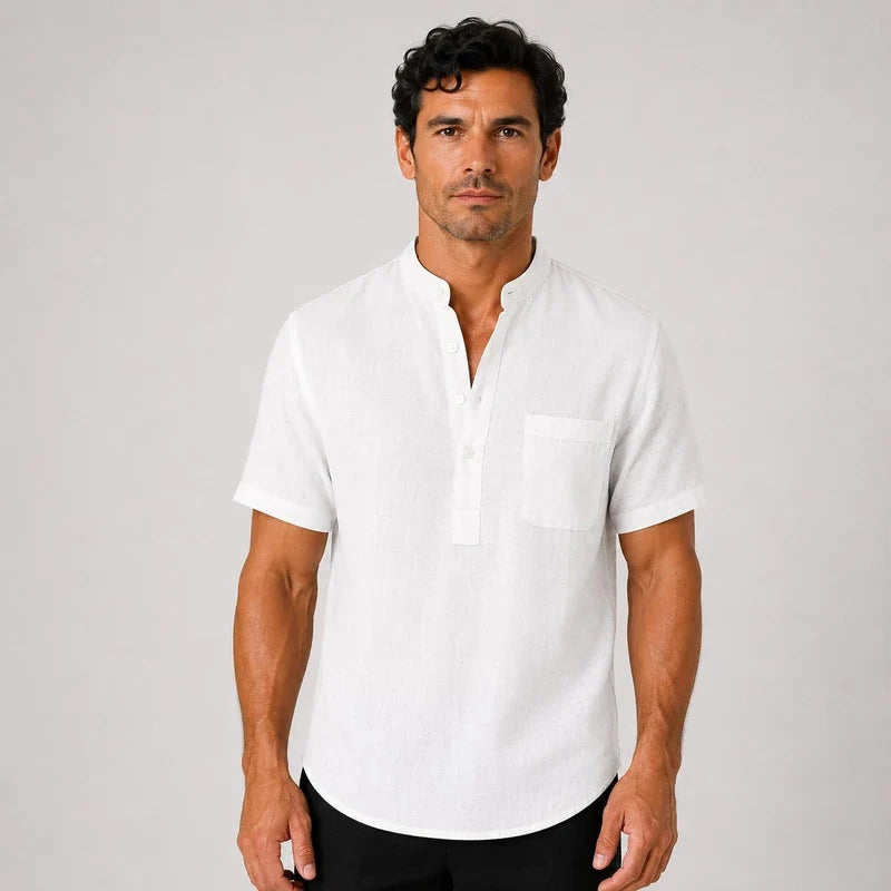 Camisa de Lino Hombre Cuello Henley con Bolsillo Manga Corta Taormina - foto 2