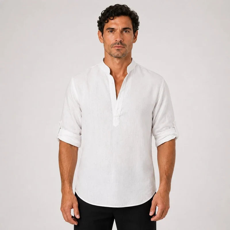 Camisa de Lino Hombre Cuello Alto Manga Larga Loose Fit Purmamarca - foto 7